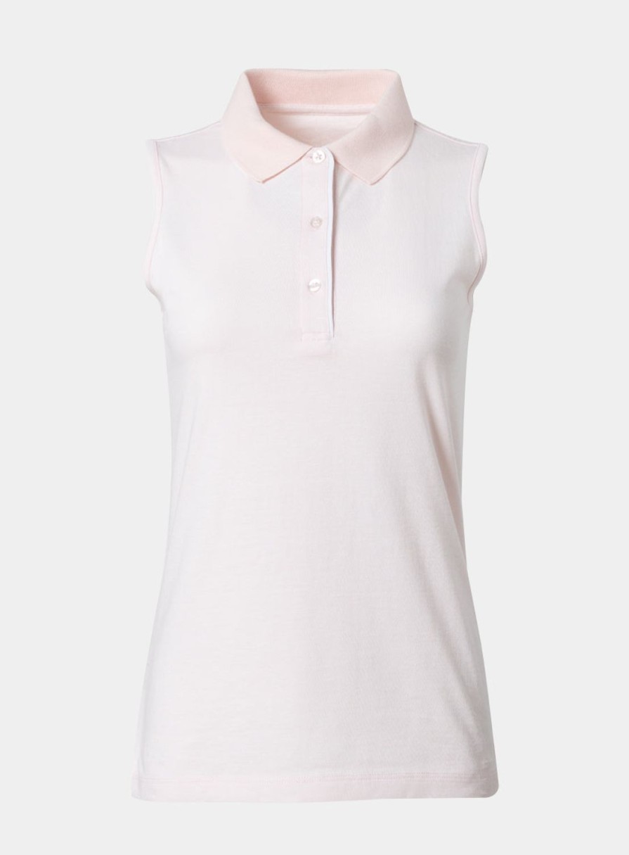 Women Straight Down Polos | Willow Sleeveless Polo Soft Pink