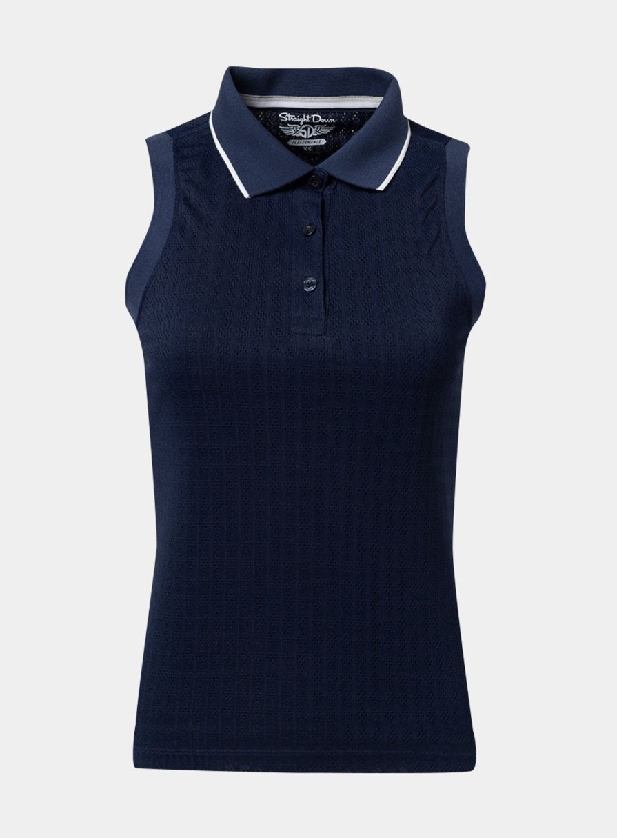 Women Straight Down Polos | Wells Sleeveless Polo New Indigo