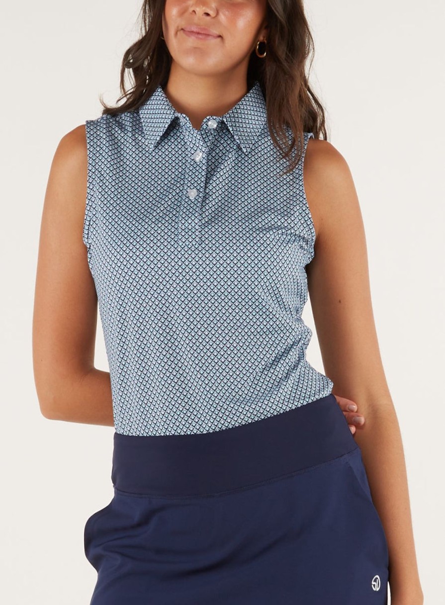 Women Straight Down Polos | Teeo Sleeveless Polo New Indigo