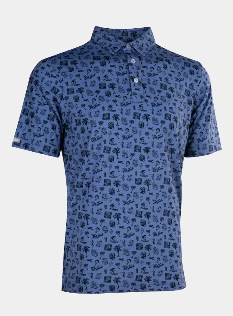 Men Straight Down Polos | Vintage Vacation Polo Slate Blue