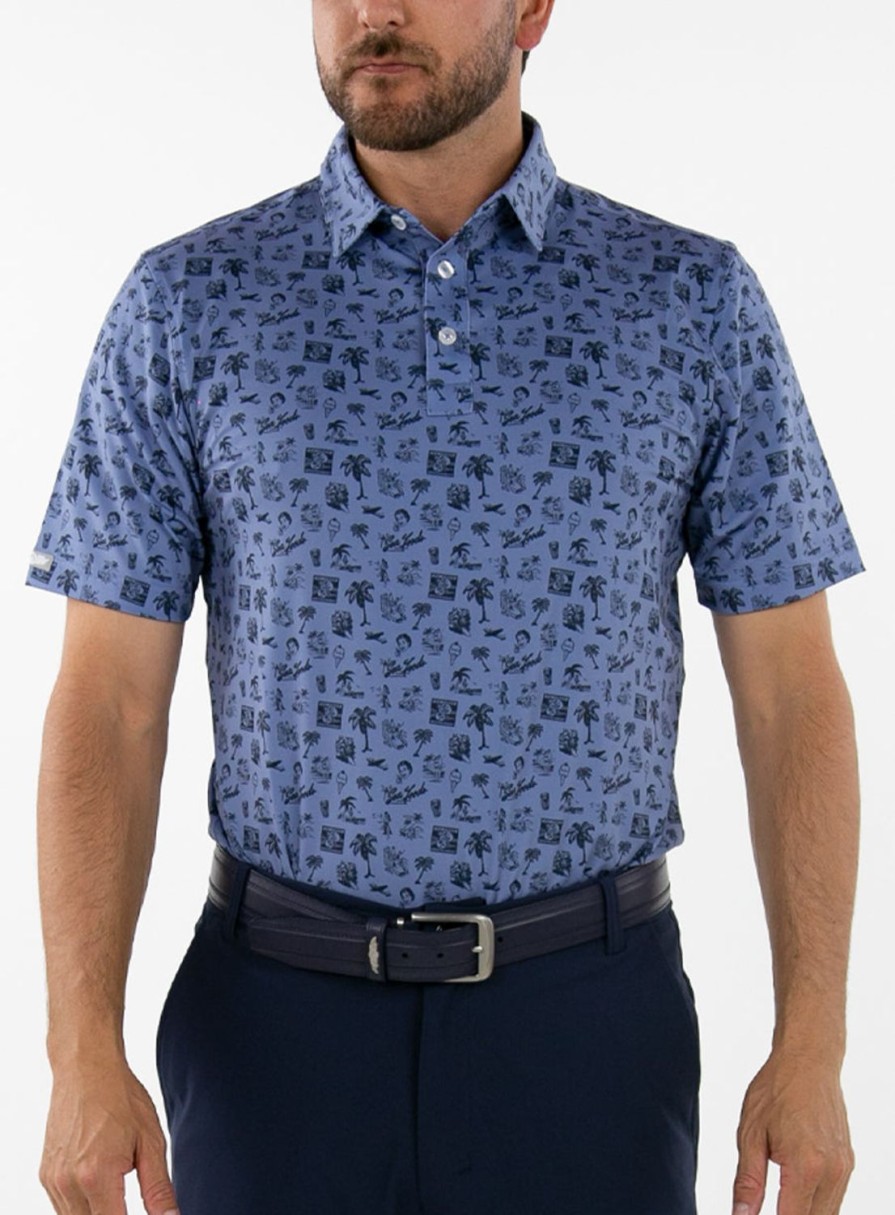 Men Straight Down Polos | Vintage Vacation Polo Slate Blue