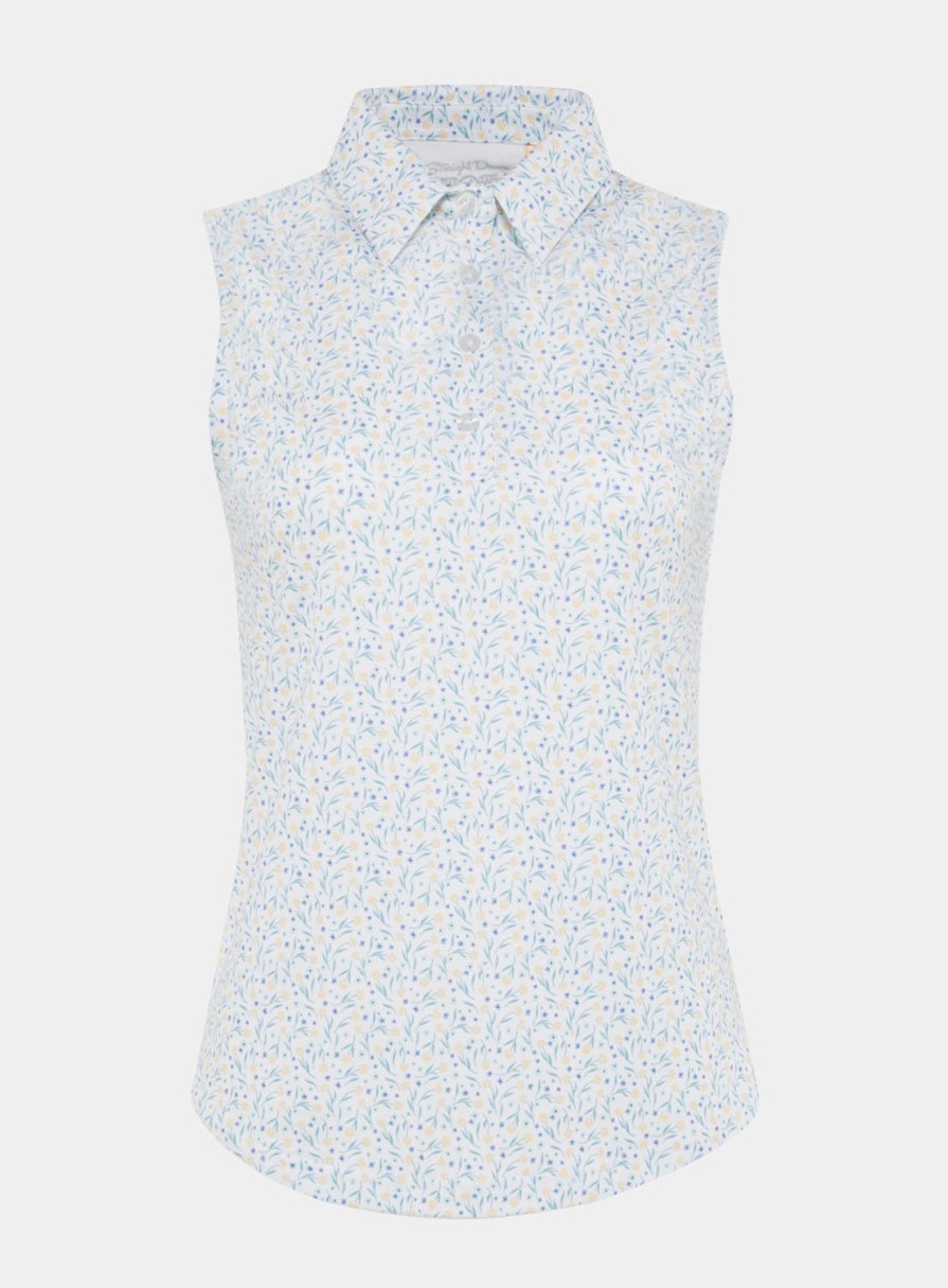 Women Straight Down Polos | Freya Sleeveless Polo White